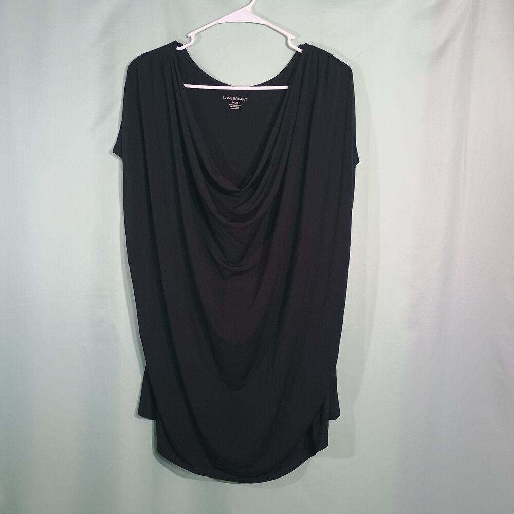 Lane Bryant Women’s Black Cowl Neck Tunic Top – Short Sleeve Draped Blouse